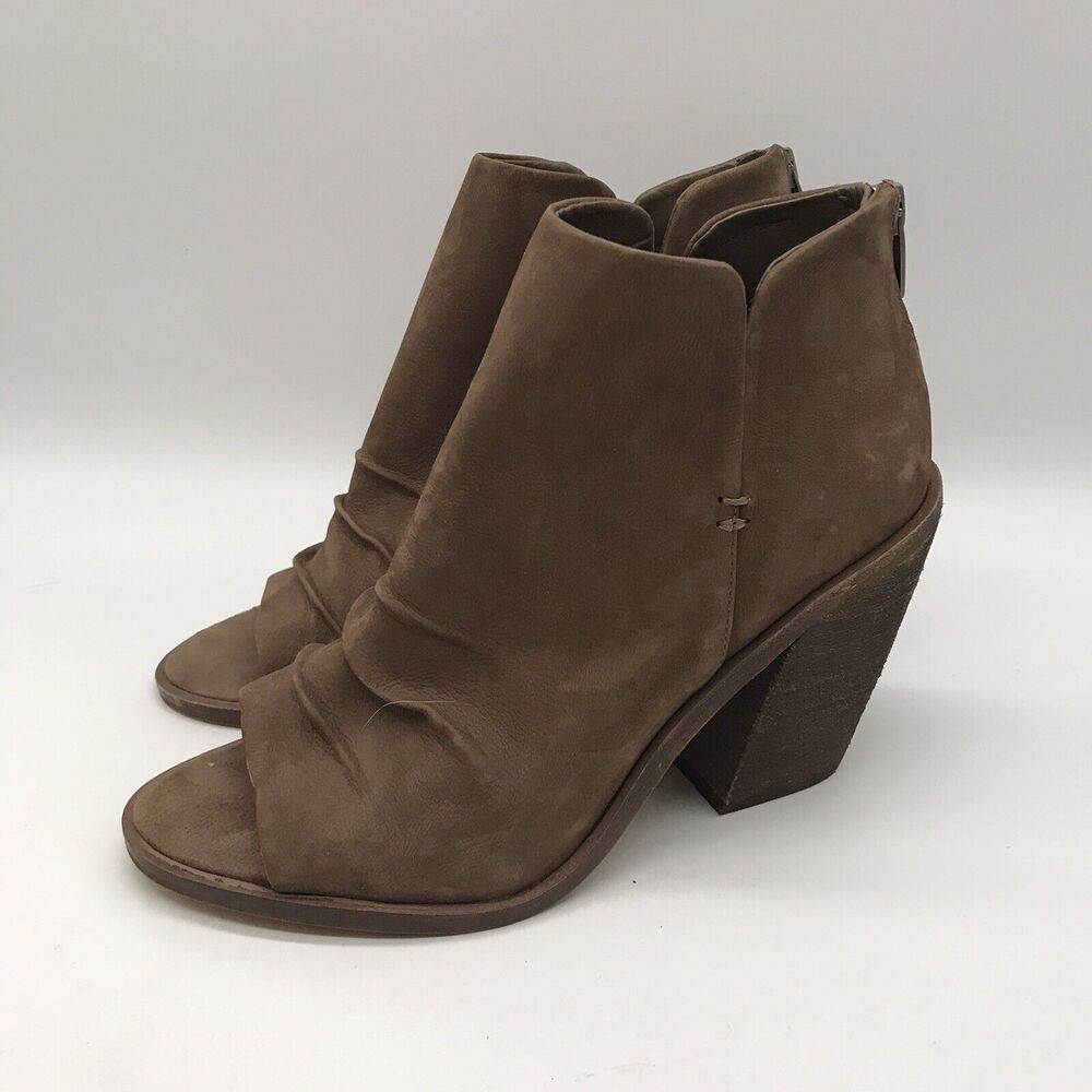 Vince Camuto Kreesi Open Toe Ankle Bootie Womens 9M Brown Suede Back Zip Boots